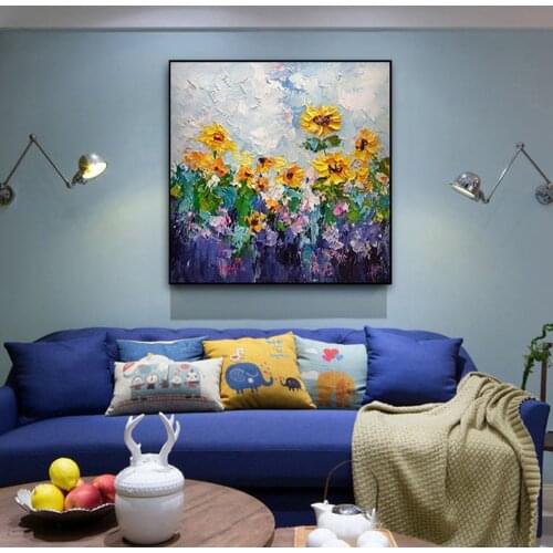Colour Flowers Handmade Oil Painting Wall Art Abstract Picture For Living Room Home Office Decor Hand Painted Mural Custom Gift