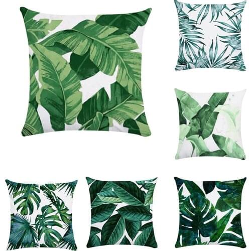 Tropical Leaves Pillow Covers, Cotton Linen Decorative Summer Green Leaf Throw Cushion Cover for Sofa Bed Car Couch Party Decor