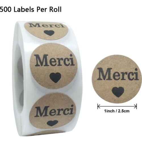 2021 New 500pcs Kraft Merci French Thank You labels Stickers Envelope Package Seal