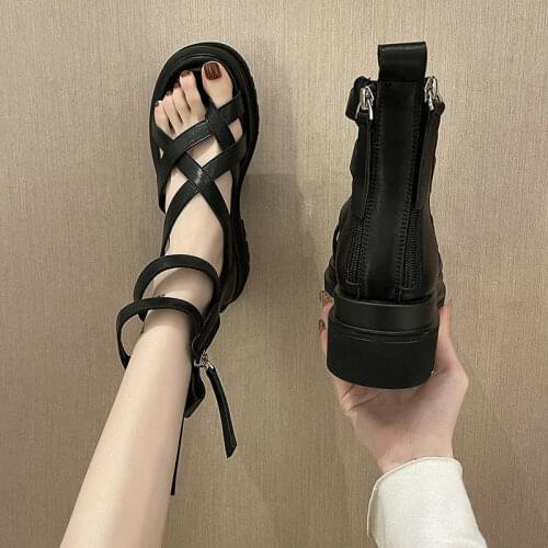 Womens 2021 new cool boots womens spring and summer versatile hollow out thick soled Roman shoes fashion beach sandals