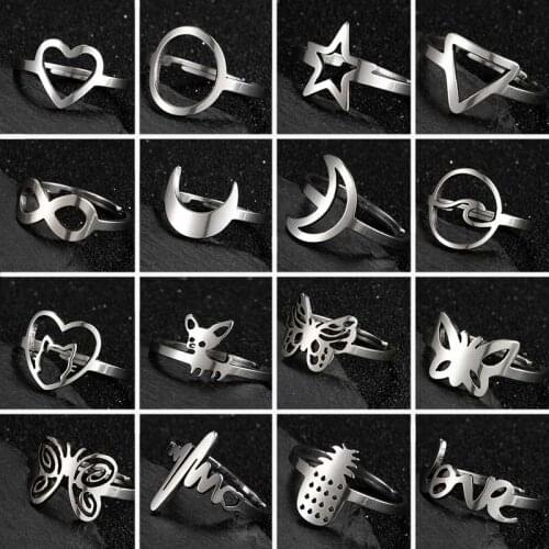 Newly Designed Stainless Steel Fashion Jewelry High-End Butterfly Ring Luxury Star-Moon Triangle Heart-Shaped Kitty Ring Bague