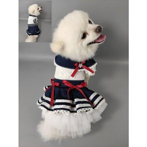 Handmade Dog Clothes Pet Student Dress Girls School Uniforms Pleated Skirt Boys Navy Sailor Jumpsuit Cat Apparel Maltese Poodle