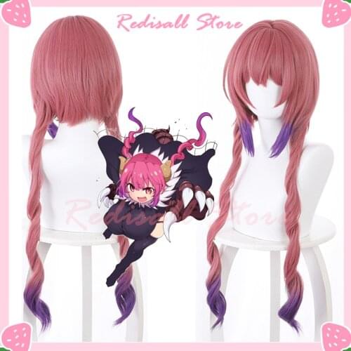 Ilulu Cosplay Wig Kobayashi-san Chi no Maid Dragon Twin Ponytails Gradient Pink Purple Synthetic Long Curly Hair Free Wig Cap