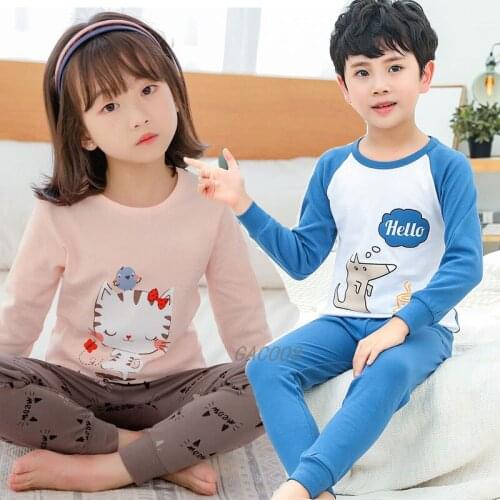 Boys Girls Pajamas Set Children Cute Cat Pajamas Cotton Kids Long Sleeve Pyjamas Children Pijama Baby Sleepwear Clothing 2-13Y
