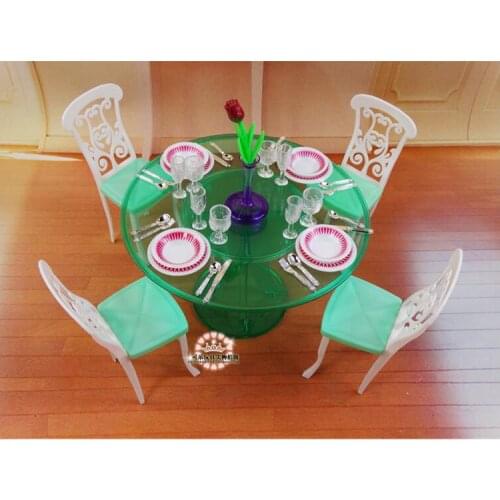 Genuine tableware for barbie dolls princess house furniture kitchen accessories 1/6 bjd doll dining table room set toy gift