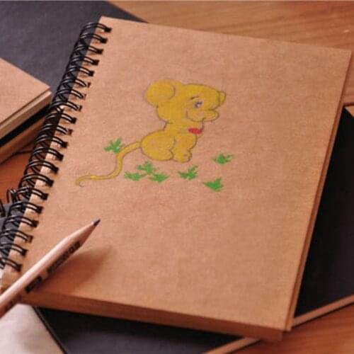 Blank & kraft Retro Simple Coil Sketch Notebook Painting Notepad Kraft Paper Diary Inner Pages Students Business Agenda