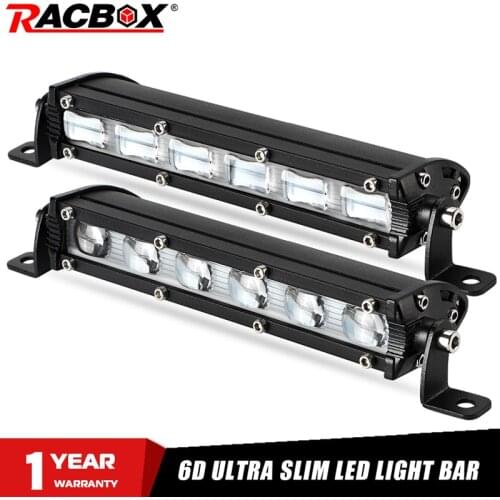 Racbox Ultra Slim 7 inch single row Led Light bar Flood Beam 18W 6D lens 6000K White Spotlight for ATV SUV 4WD 4x4 Off road 12V