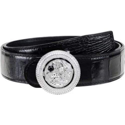 LINSHE crocodile The belt male Smooth buckle belts Genuine leather The real thing men belt longer