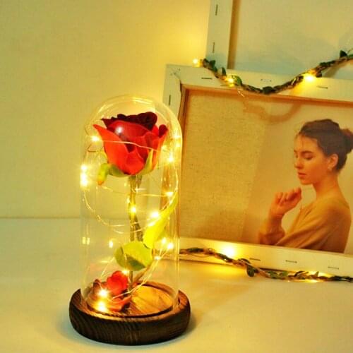 Christmas Decoration Beauty And The Beast Red Rose W/ Fallen Petals In A Glass Dome Base Birthday Valentines Gifts