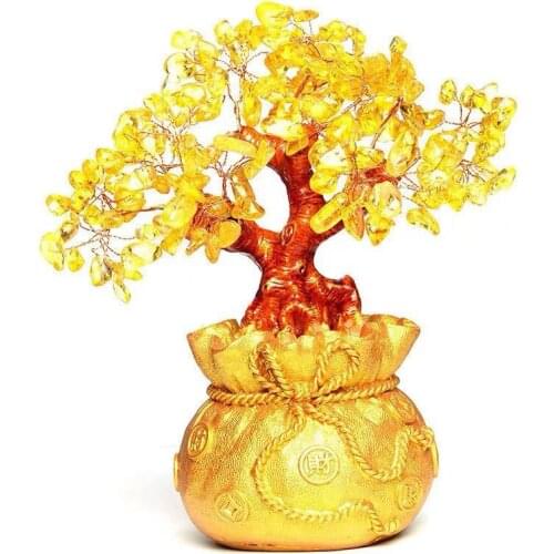 Lucky Tree Wealth Pretty Citrine Yellow Crystal Gem Tree Golden for home decoration