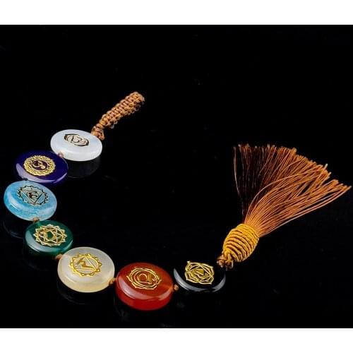 Seven Chakras Natural Agate Gemstone Abundance Wealth Luck Car Pendant Ogan Jewelry Necklace Energy Healing Yoga Degausing Decor