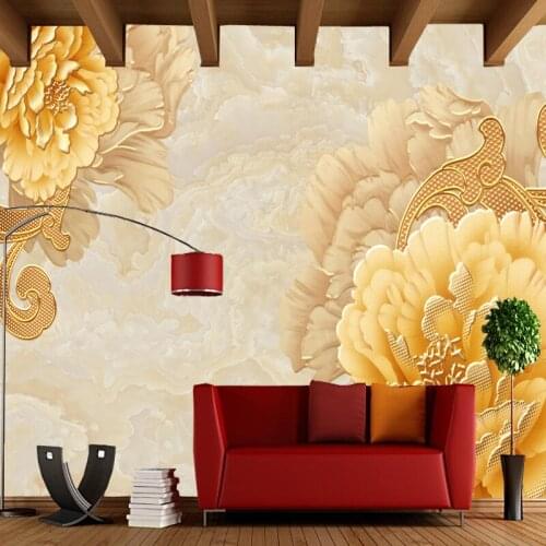 Modern wallpaper, Golden Peony natural landscape murals for the living room, bedroom, dining room background home roll paper