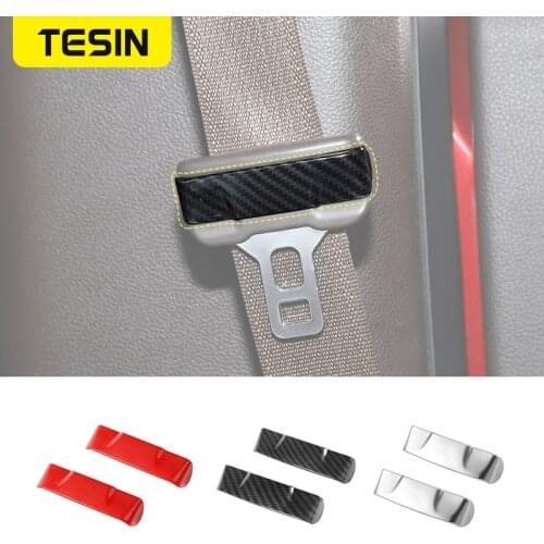 TESIN ABS Car Seat Safety Belt Strip Buckle Cover Trim Decoration Stickers for Ford Mustang 2015+ 2 PCS Car Interior Accessories