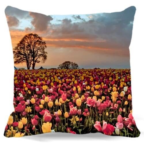 Tulips Flowers ocan Pillow Case Chair Waist Cotton Polyester Pillow Cover