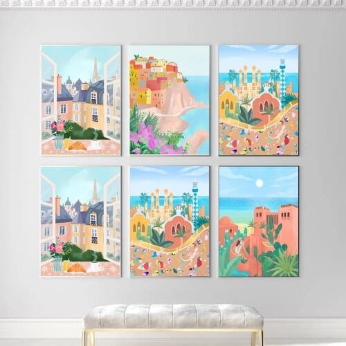 Barcelona Spain Vintage Poster Canary Islands Travel Landscape Art Pictures Printed Living Room Canvas Painting Picture Home Dec
