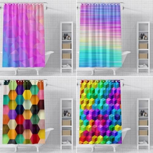 3D Shower Curtain Colorful Pattern Waterproof Polyester For Bathroom Curtain Geometric Shower Curtain With Hook