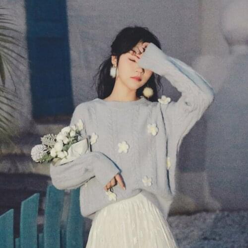 2020 Autumn Winter Women Flower Sweater Long Sleeve O-neck Causal Knitted Pullover Tops 3D Flower Sweet Pull Jumpers Pullovers