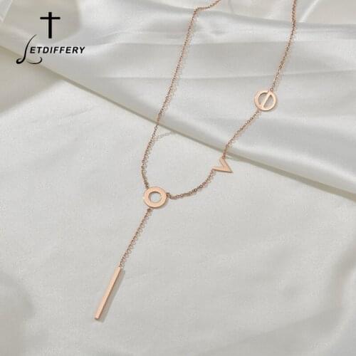 Letdiffery Rose Gold LOVE Letter Pendant Stainless Steel Women 2020 Statement Necklacee