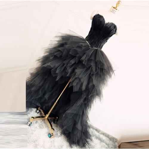 Hi Low Prom Dress Black Sweetheart Feather Evening Gowns vestido de festa longo Evening Dresses Abendkleider robe de soiree