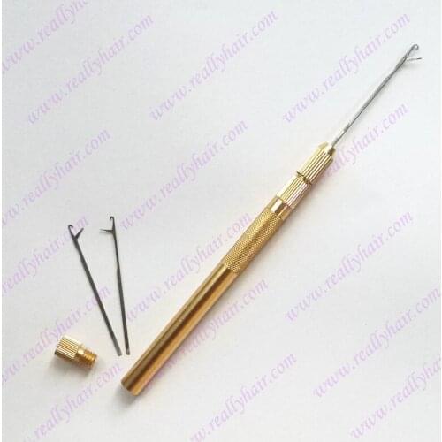 1pcs Aluminium Golden Handle Pulling Needle for Micro Rings Links Loop Hair Extension Tools 3 needles