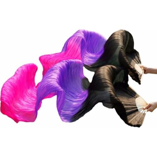 100% Silk Dance Stage Performance Props Dance Silk Fans 180x90cm Women 1Pair Left+Right Belly Dance Long Fans Black+Purple+Rose
