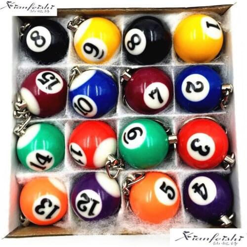 16pcs/set Mini Billiards Shaped Keyring Assorted Colorful Billiards Pool Small Ball Keychain Creative Hanging Decorations