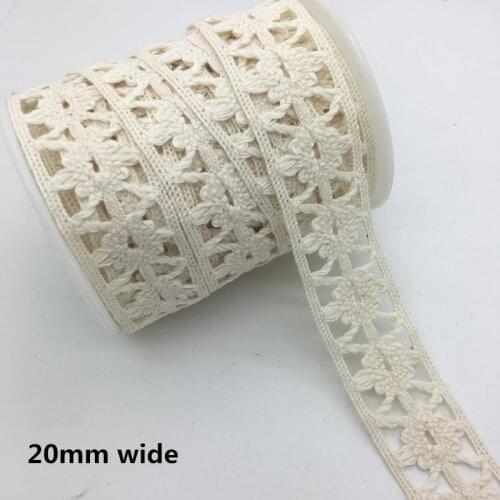 2 Yards/lot 20mm Wide Apparel Sewing Fabric Trim Cotton Crocheted Lace Fabric Ribbon Handmade Accessories #FF01
