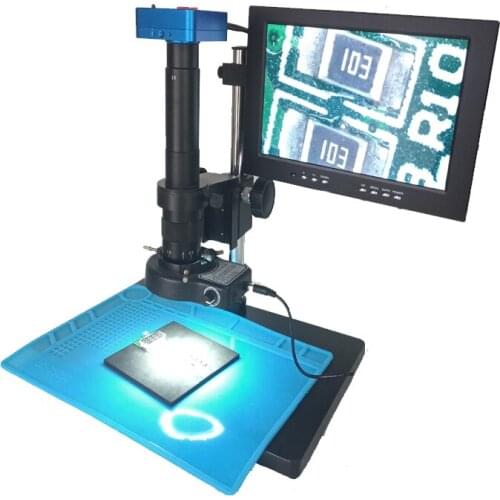 21MP 1080P HDMI USB Industrial Microscope Camera +10X180X 300XC-Mount lens +144 Led ring lights microscopio+10.1"LCD Monitor+Mat