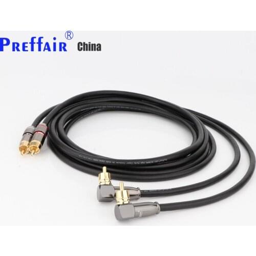 Preffair 4 Core Interconnect RCA Audio Cable with 90 Degree Right Angle RCA plug, Professiona Double Self-Locking Lotus Wire Con