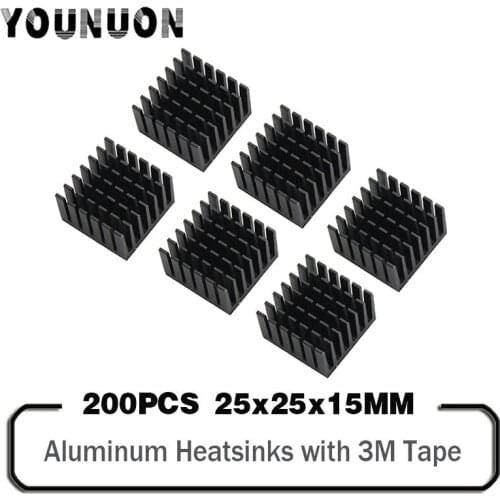 200PCS 25x25x15mm Aluminum Radiator Heat Sink With 3M Tape Adhesive Heat Pad( Double side tape)