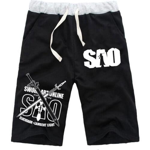 Anime Sword Art Online Casual Shorts Men Beach Short Pants Print Fitness Sweatpants Knee Length Cotton Shorts Trousers