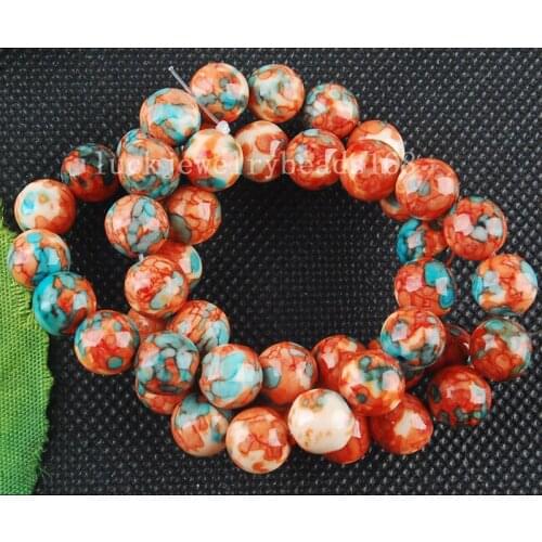 Free shipping Women Fashion Jewelry 8mm Fashion Orange Sky Blue Jaspe Round Loose Beads 15.5" FG6287
