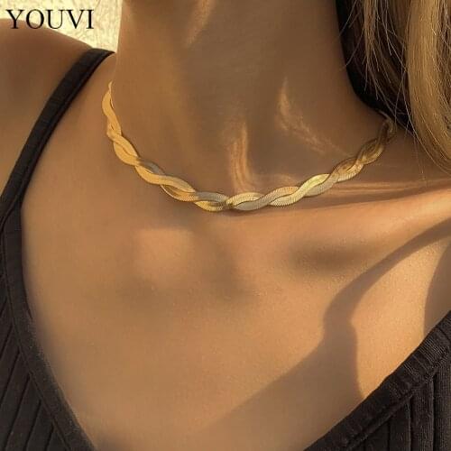 YOUVI Twisted Snake Chain Necklace for Women Sexy Vintage Flat Blade Aircraft Link Clavicle Choker Necklace Jewelry 2021 Fashion