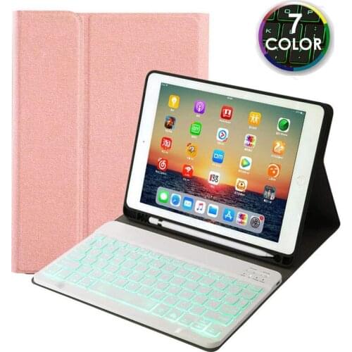 For iPad 10.2 Bluetooth Keyboard Case Pencil Holder Smart Cover for Apple iPad 7th Gen A2200 A2198 Backlit Keyboard for iPad 7