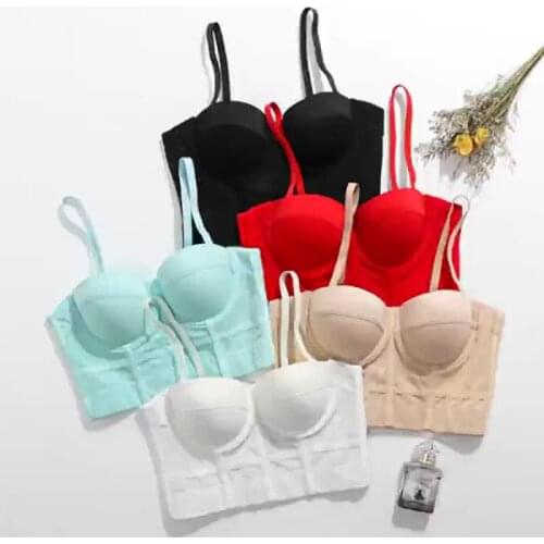 Elastic mesh underwear wear chest pad short umbilical cordless camisole with steel ring crop top body sculpting dance bra