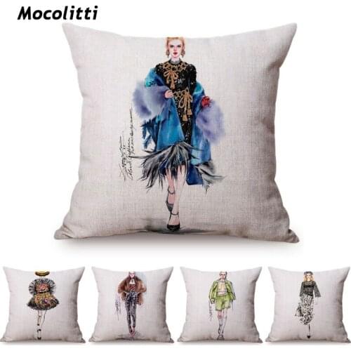 European Chic Woman Fashion Show Style Linen Cotton Sofa Pillowcase Beautiful Girl Room Decoration Cushion Cover Drop Shipping