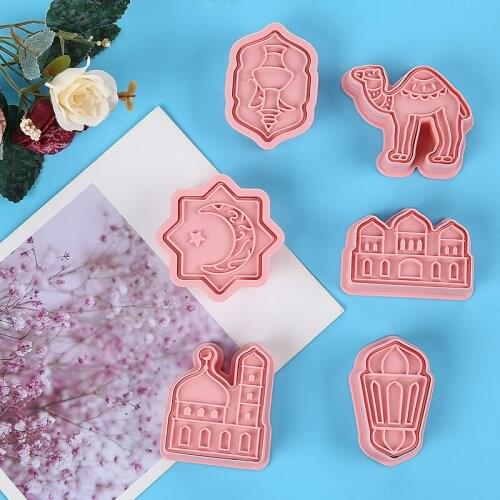 EID Mubarak Camel Moon Star Cookie Cutters Pressable Mosques Biscuit Mold Ramadan Muslim Cookie Stamp Kitchen Baking Tools
