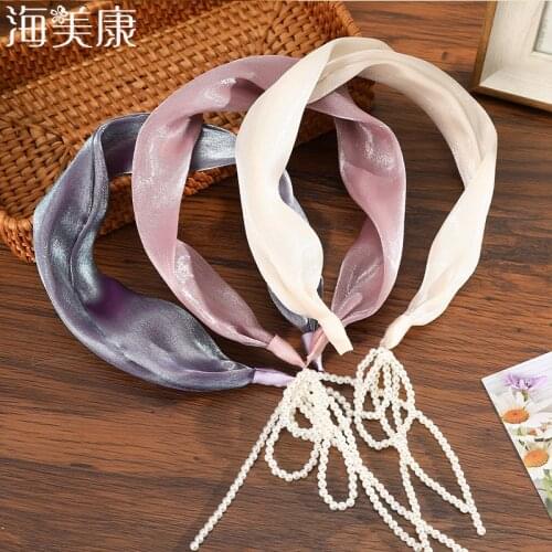 Haimeikang Glossy Satin Headband Solid Color Hairband Pearl Tassel Scrunchie Elegant Hair Hoop Fashion Hair Accessories Headwear