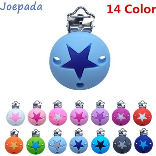 Joepada 14Color Round Star Silicone Pacifier Clips Chewable Silicone Beads Baby Teething Nipple Holder Food Grade Baby Teether