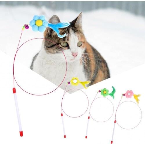 Cat Feather Bells Teaser Stick Rod Stick Feather Wand Cat Teaser Flowers Design Interative Toy Pet Supplies Playing Toy