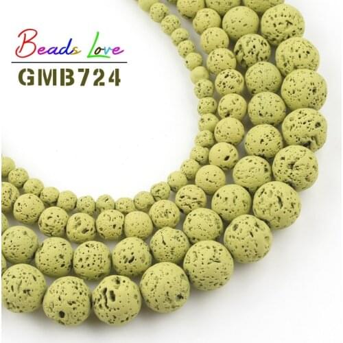 4-10MM Natural Stone Lemon Green Rubber Lava Volcanic Rock Round Beads for Needlework Jewelry Making Diy Bracelet Necklace 15