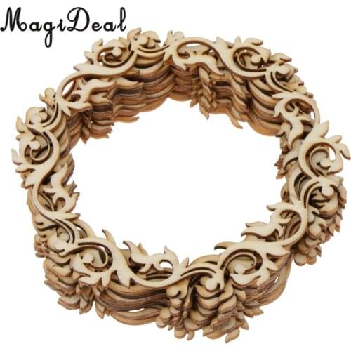 MagiDeal 12pcs Vintage Blank Round Flower Wreath Wooden Craft Hanging Gift Tags Labels Ornament DIY Craft