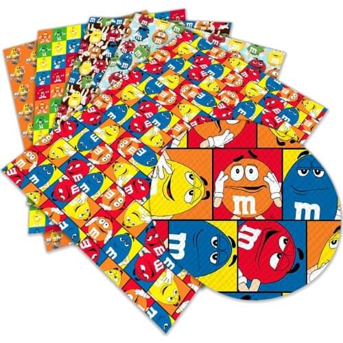 Chocolate Bean Cartoon Printed Faux Leather Fabric Sheets 22X30 cm Cross Pattern Fabric Sheet for DIY Bows Earrings Sewing Decor