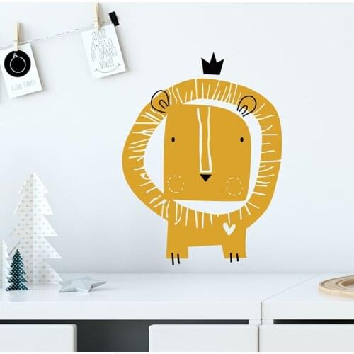 Cartoon Graffiti Yellow Lion with Crown Wall Stickers for Kids Room Baby Nursery Wall Decals PVC DIY Stickers Hand paint Style