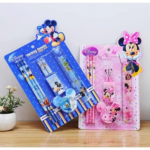 8-piece Disney Stationery Set Cute Mickey Cartoon Pencil Ruler Pen Cap Eraser Pencil Sharpener Combination Office Learning Gift