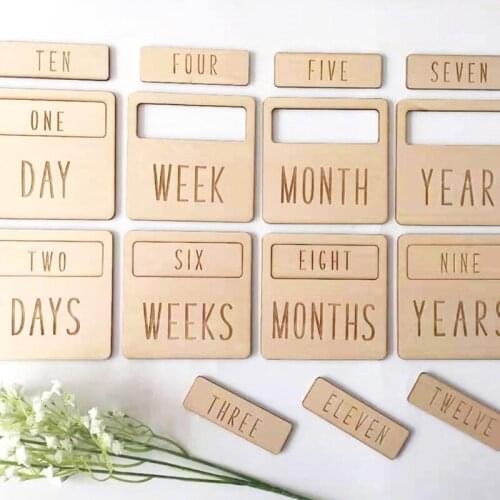 New 1 Set Newborn Milestone Blocks Wooden Commemorative Baby Birth Monthly Recording Cards Infant Photography Props