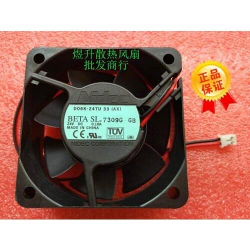 Original Nidec 6025 DC 24V 0.10A 6CM 60*60*25MM D06K-24TU 33 (AX) 2 Wire Inverter Cooling Fan