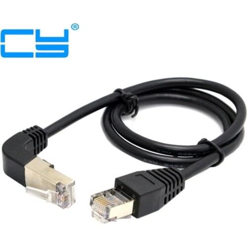 Up Angled 8P8C STP Cat 5e Lan Ethernet Network Patch Cord 90 Degree to Straight Cable 50cm