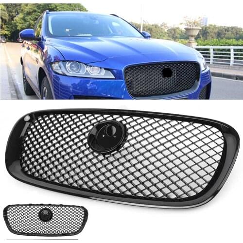 For Jaguar XF 2008 2009 2010 2011 Front Centre Grille Gloss Black Car Upper Radiator Grill with Emblem