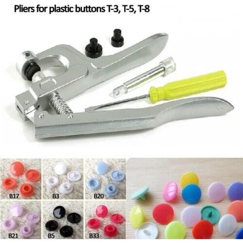 Free Shipping 1 Set Plier & 120 Set T5/T3 button fastener Snap plastic Resin Buttons hand press tool Pliers 001